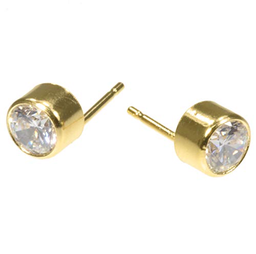 14kt Gold Filled 4mm White CZ Bezel Stud Post Earrings