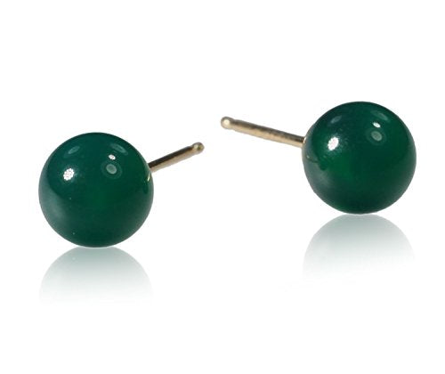 14k Yellow Gold Green Onyx Round Stud Earrings 6mm