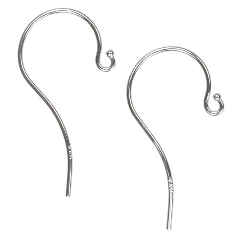 uGems 14K White Gold Shepherd's Hook Ear Wires Micro-Ball-End 25mm 1-Pair