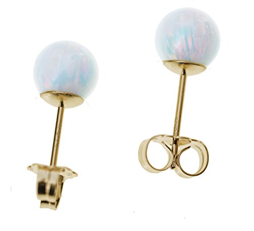 14k Gold Created Opal Round Stud Earrings Fire Ice 6mm