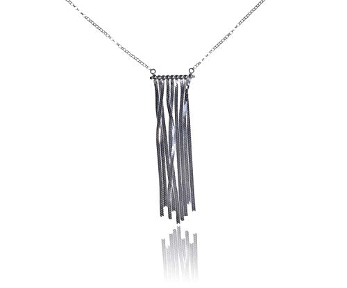 uGems Sterling Silver Festoon Necklace with Flat Chain Graduated Tassel 18 Inch