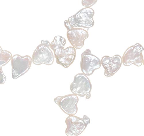 uGems White Freshwater Pearl Cultured 15" Strand Hearts 14mm x 9mm
