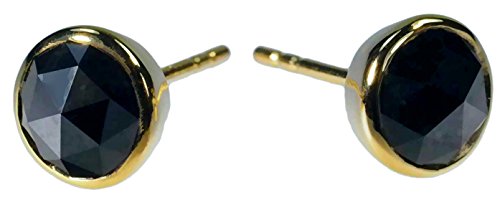 14K Yellow Gold Black Diamond Stud Earrings 6mm Bezel