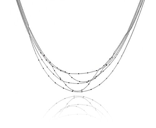 uGems Sterling Silver Mixed Chain 5-Strand Graduated Necklace Bib 18 Inch