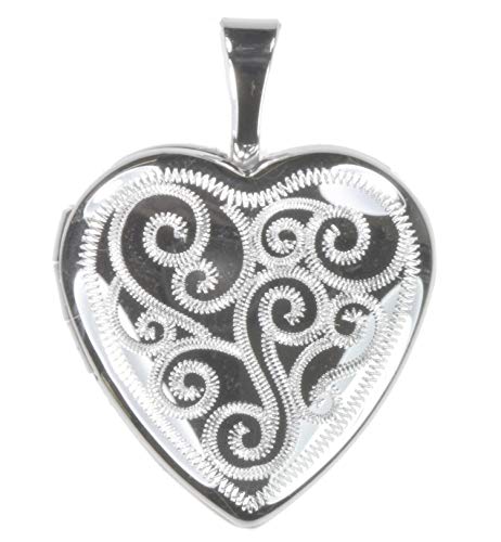 Sterling Silver 16mm Heart Locket Small Swirls Rhodium Finish