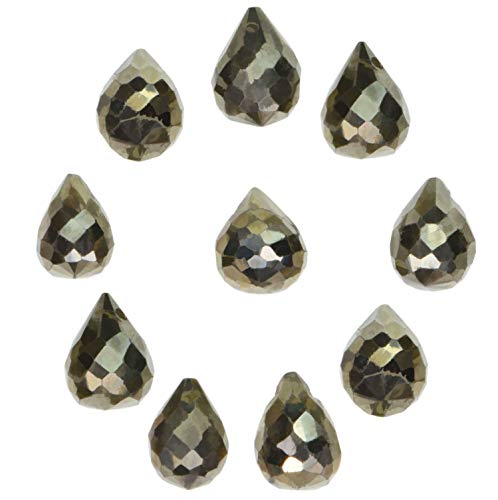 uGems Pyrite Briolette Drop Faceted Beads Natural Genuine 5mm-7mm (Qty=10)