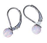 Sterling Silver Created Opal Leverback Earrings 6mm