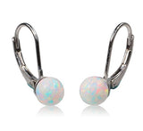 Sterling Silver Created Opal Leverback Earrings 6mm