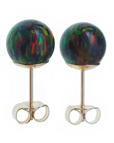 14k Gold Created Opal Round Stud Earrings