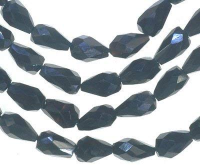 uGems Black Onyx 8mm Faceted Pear Drop Beads 14" Strand