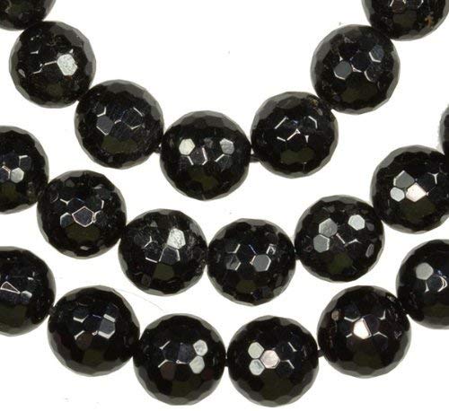 Black Tourmaline 10mm Micro Faceted Beads Strand Round 16"