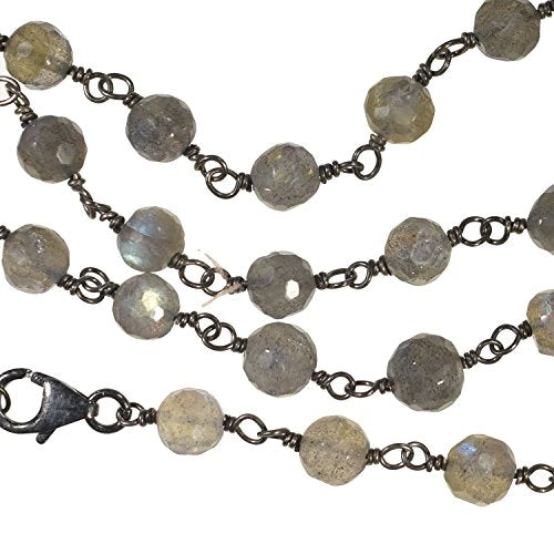 Labradorite Faceted Necklace Gold-tone Links 18 Inch