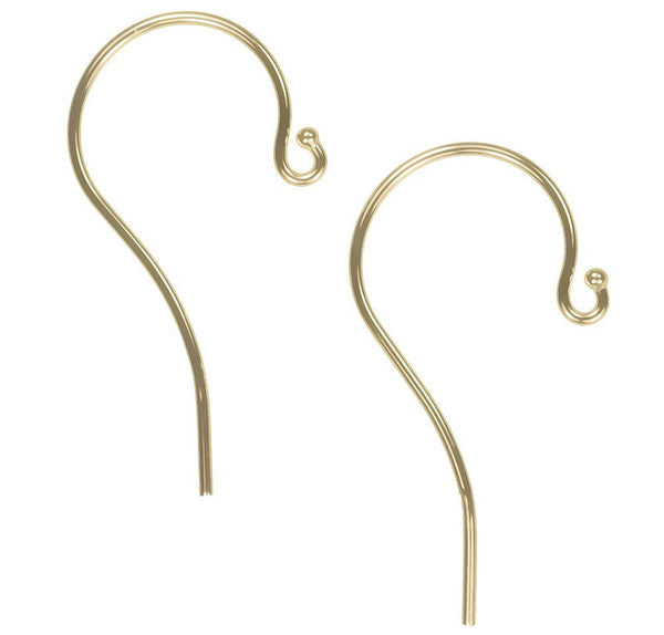 uGems 14K Yellow Gold Ear Hook Wires Micro-Ball-End 25mm (1 Inch) 1-Pair