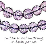uGems Pink Amethyst Micro Facet Round Beads Natural Genuine 10mm (Qty=10)