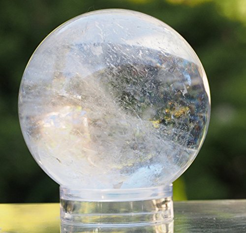 uGems Quartz Crystal Natural Genuine Round Sphere Quartz w/Stand 3 1/2 Inch