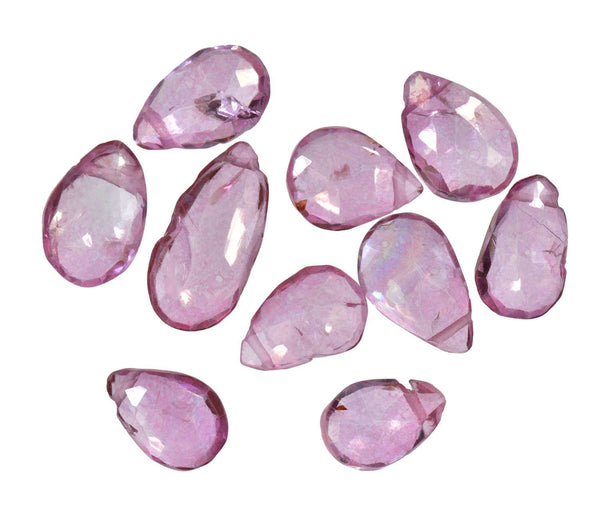 Coated Pink Quartz Briolette Beads Pear Shape Small 6mm to 7mm (Qty=10)