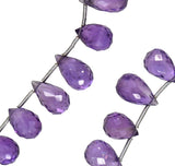 uGems Amethyst Drops Briolette Facet Beads ~10mm-12mm 8" Strand with Spacers