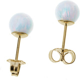 14k Gold Created Opal Round Stud Earrings