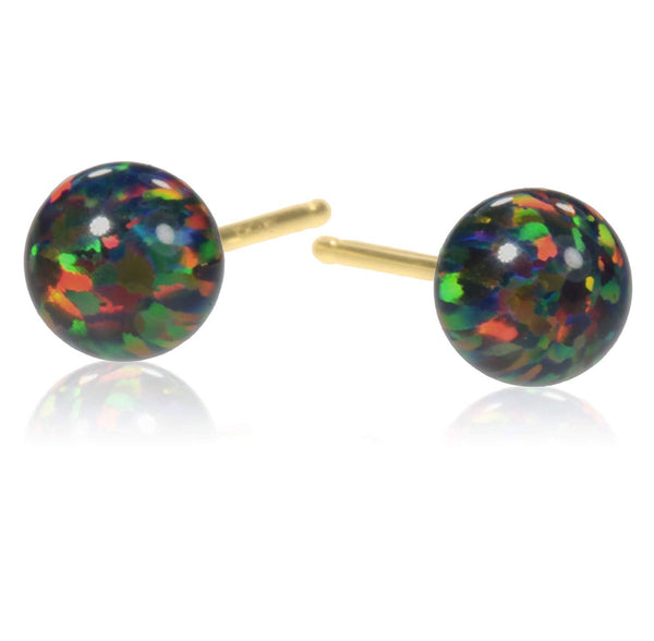 14k Gold Black Created Opal Round Stud Earrings 5mm