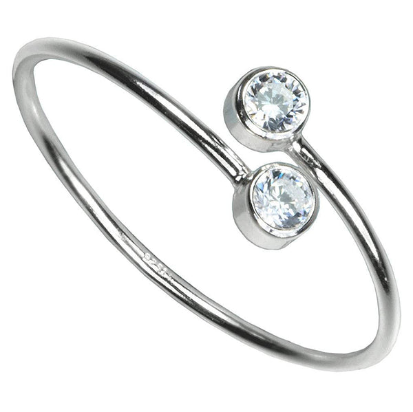 Adjustable Sterling Silver White 2-CZ Ring Size 8