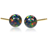 14k Gold Black Created Opal Round Stud Earrings 5mm