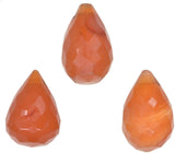 uGems Carnelian Briolette Drop Facet Gem Beads ~11mm (Qty=3)