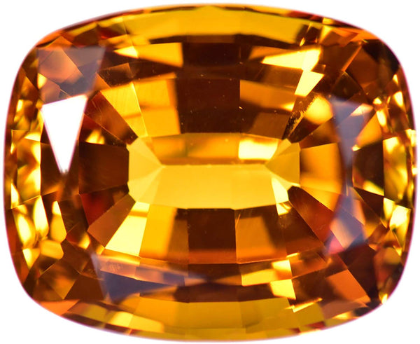 uGems Yellowish Orange Created Sapphire Cushion Facet Unset Gemstone 11mm