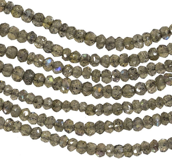 Labradorite Micro Faceted Rondelle Beads Tiny ~2.5mm 14" Strand