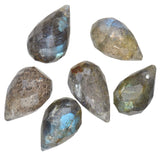 uGems Labradorite Briolette Drop Facet Beads ~9mm to 12mm (Qty=6)