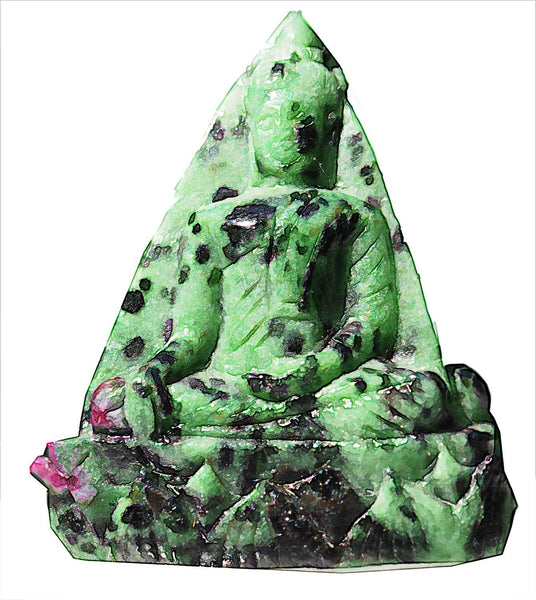 Budda 3-Sided Green Zoisite Gemstone Carving Sculpture Figurine